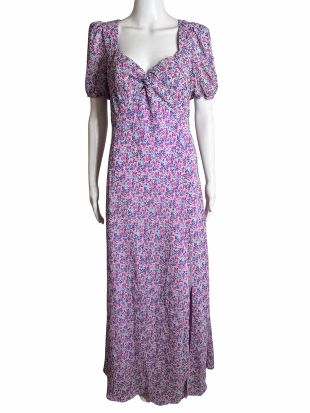 ASTR Floral Purple Maxi Dress with Puff Sleeves Large